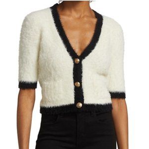 L'Agence Susie Black and White Soft Fuzzy Cardigan Sweater